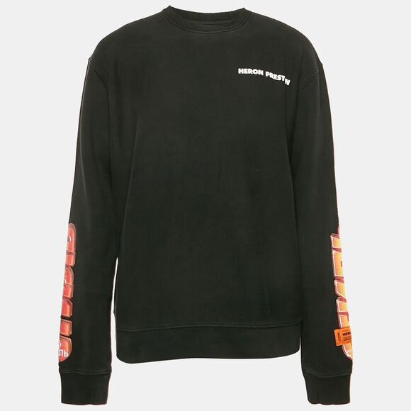 Heron Preston Black Logo Print Cotton Crew Neck Sweatshirt M